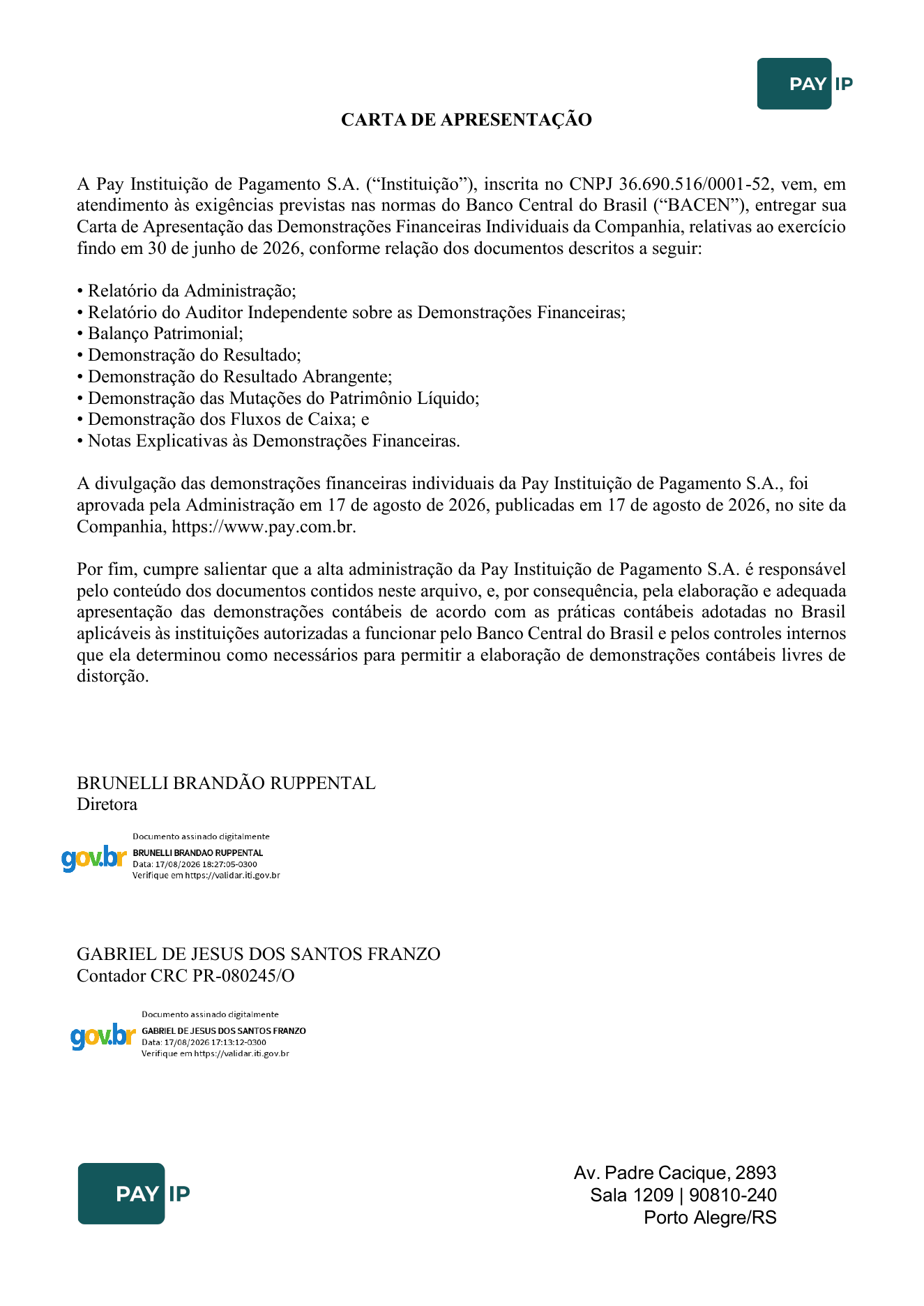 Carta de apresentação.
