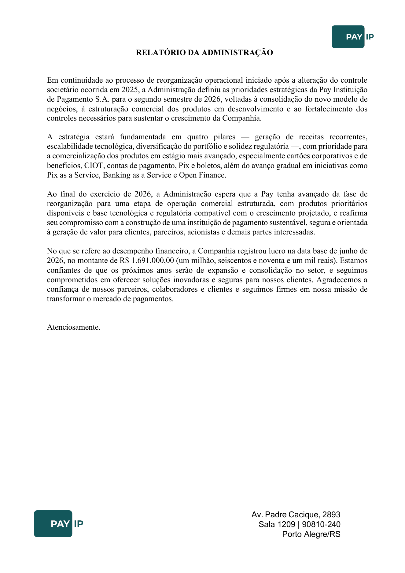 Relatório da administração.