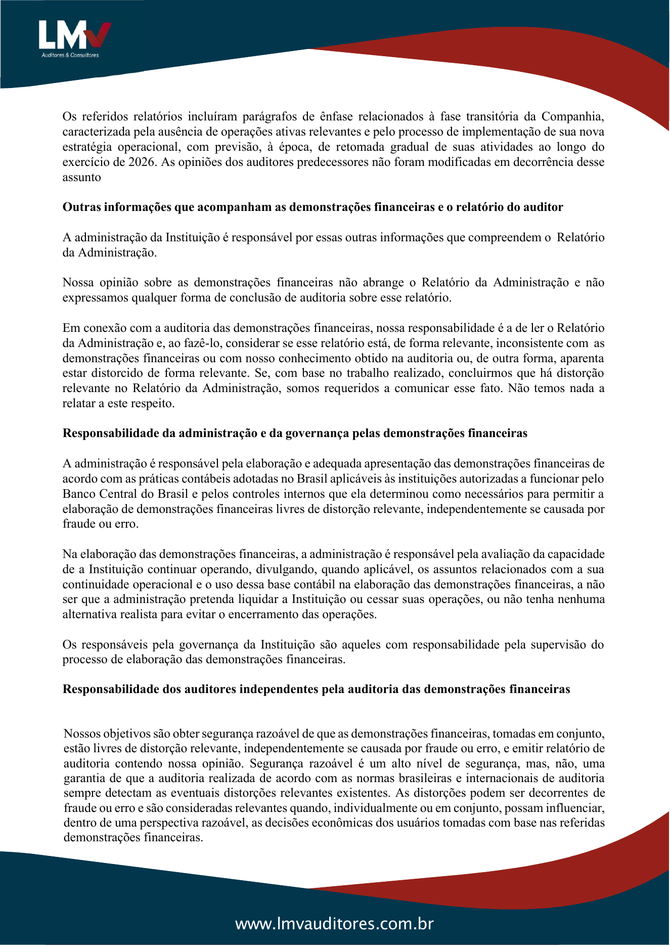 Relatório do auditor independente, página 2.