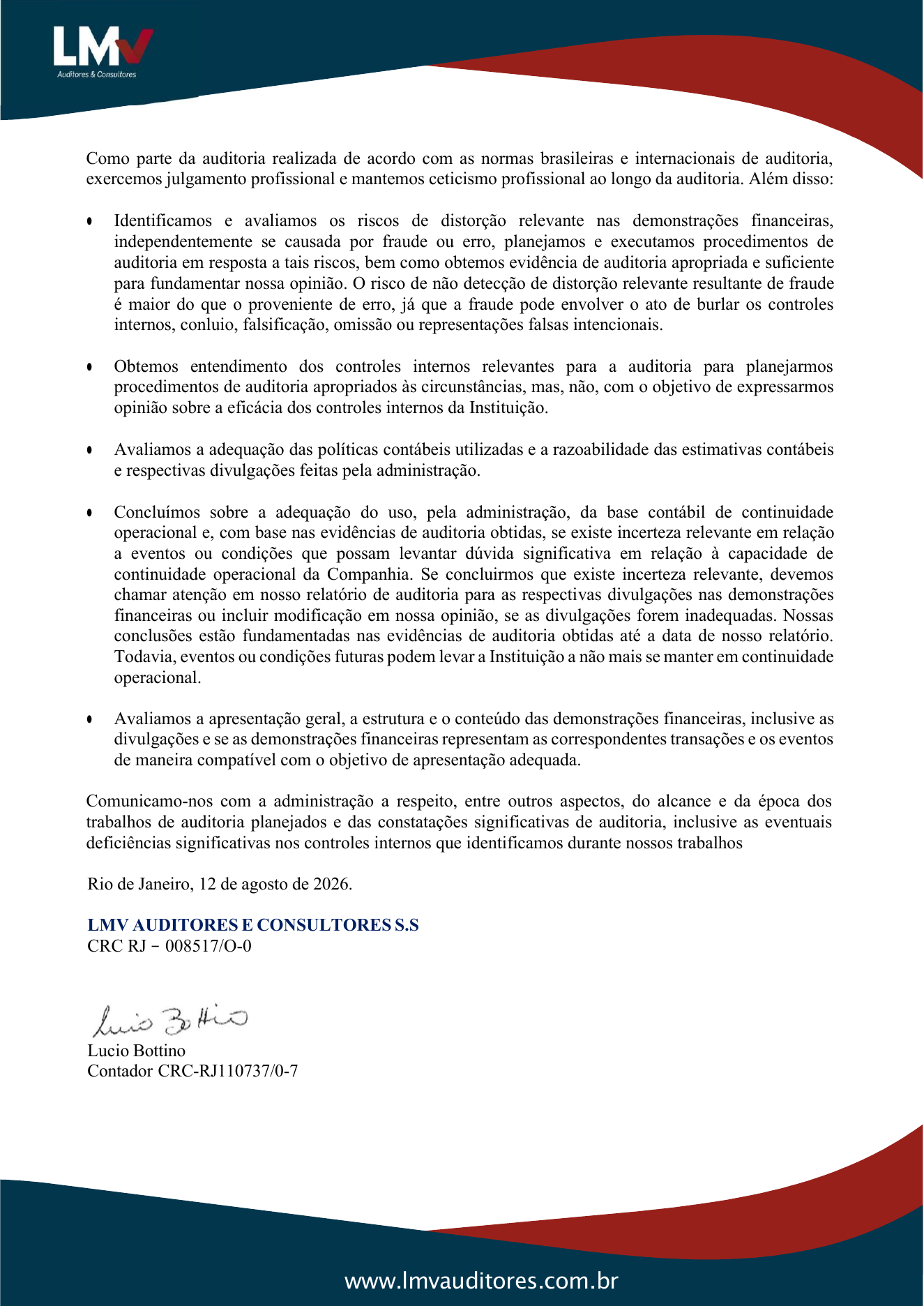 Relatório do auditor independente, página 3.