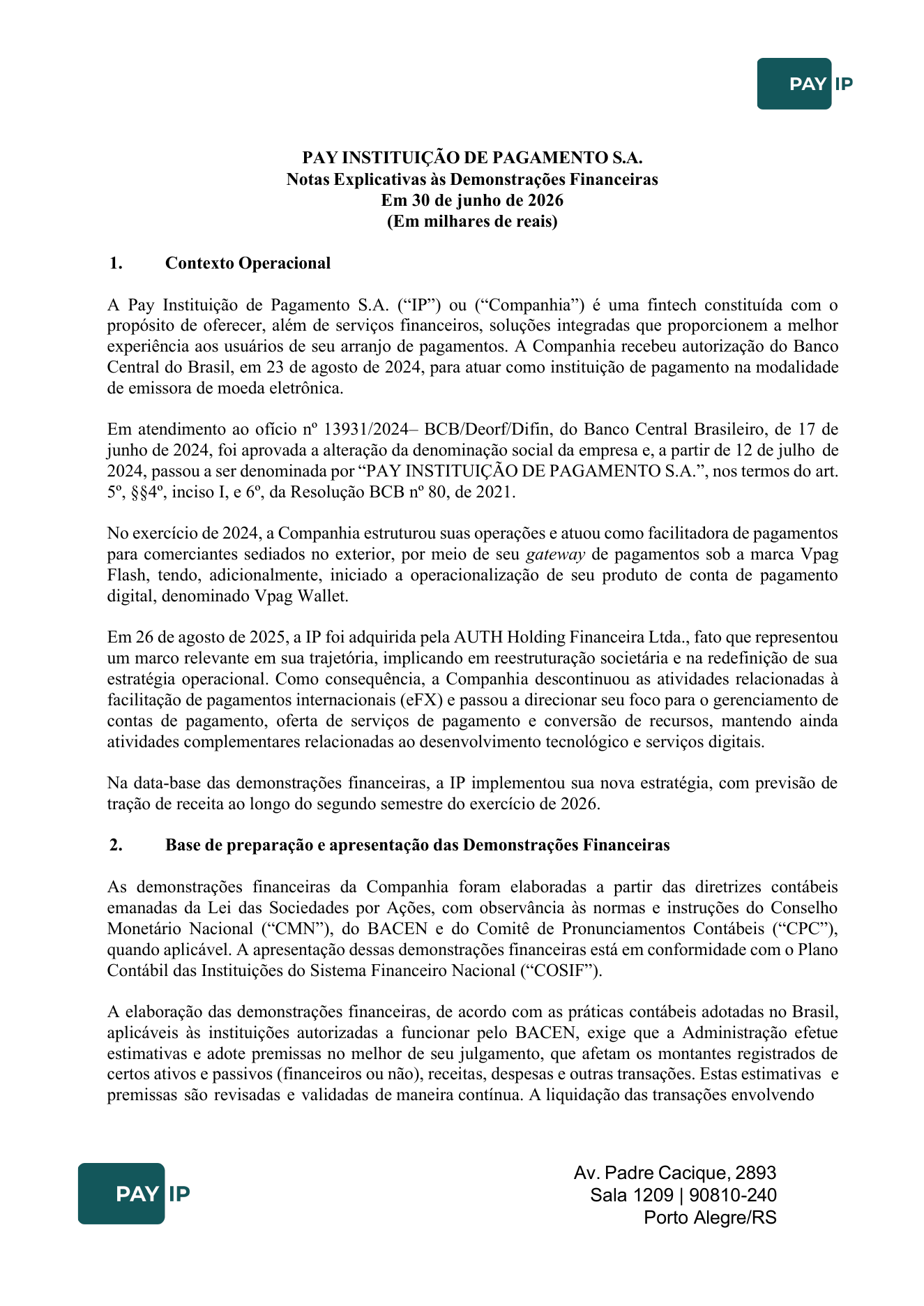 Notas explicativas, nota 1.